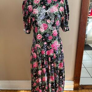 Floral Black and Pink Women's Dress